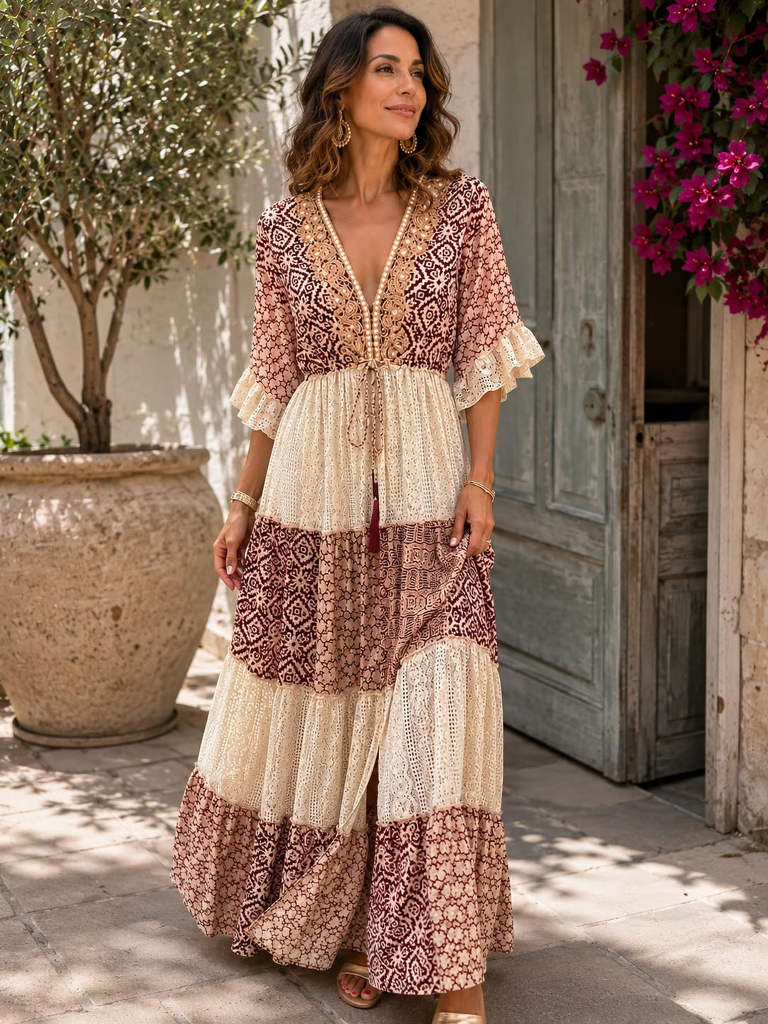 Faustine - Vestido largo de encaje de tacto suave