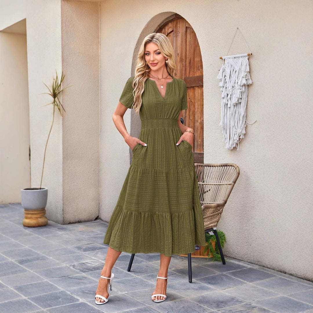 Astrelle - Vestido largo con textura y volantes
