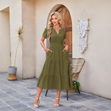 Astrelle - Vestido largo con textura y volantes