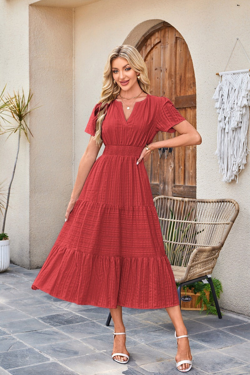 Astrelle - Vestido largo con textura y volantes