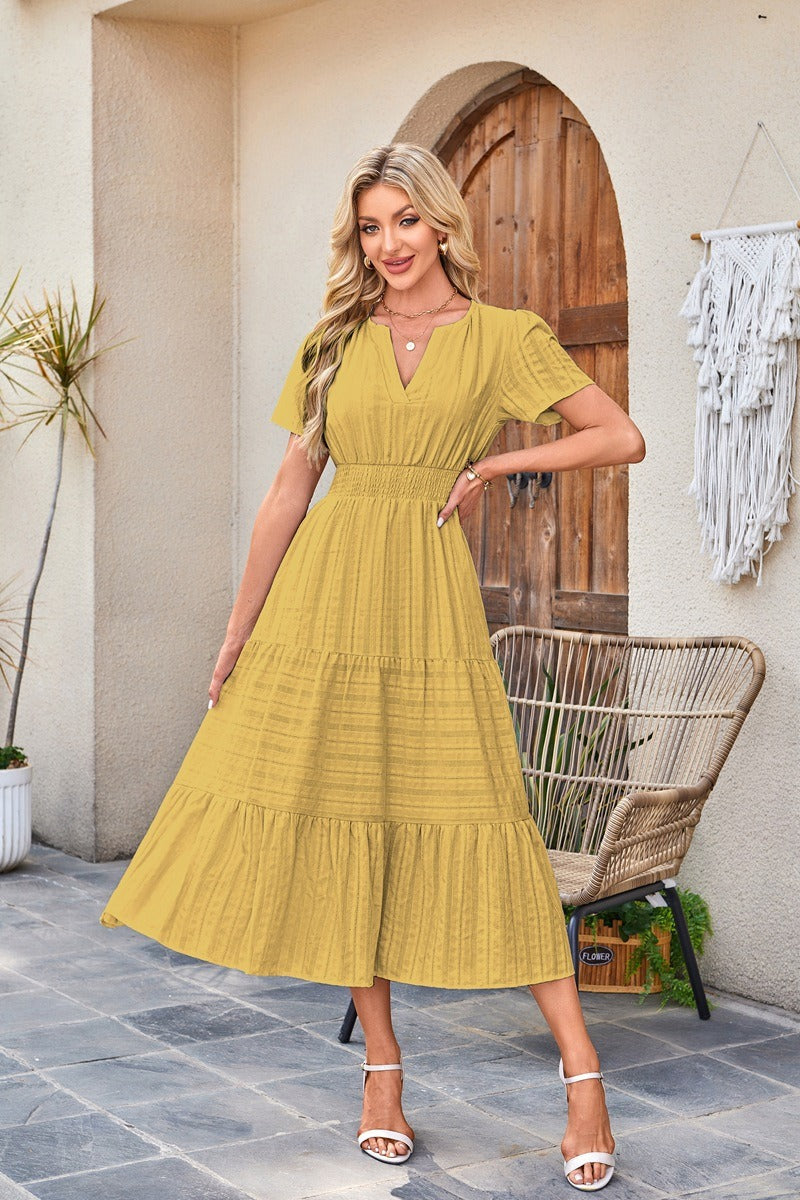 Astrelle - Vestido largo con textura y volantes