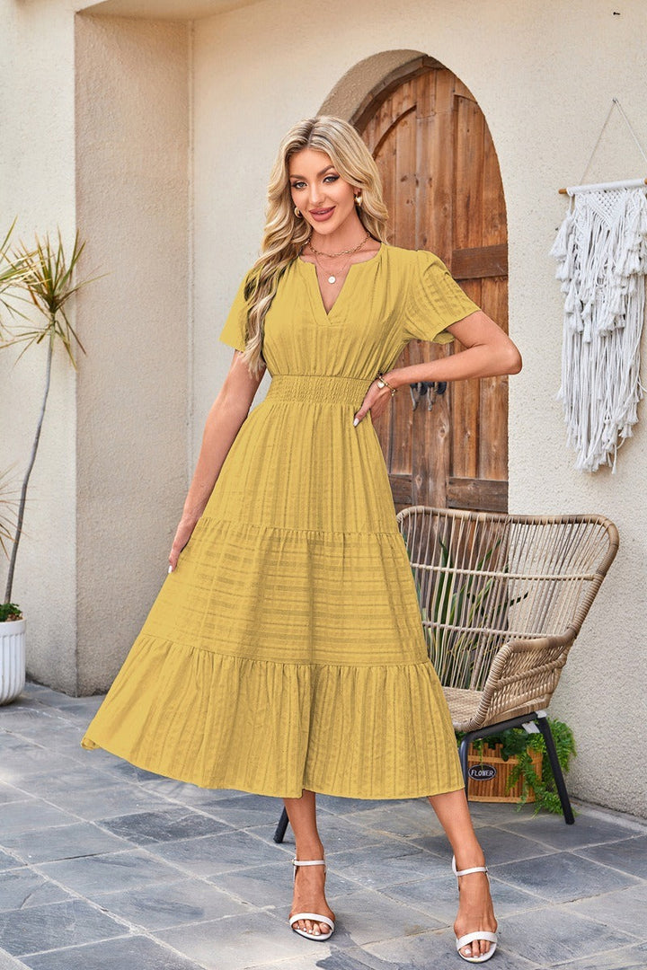 Astrelle - Vestido largo con textura y volantes