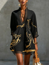 Emmerly - Vestido evasé de lujo con estampado marmoleado