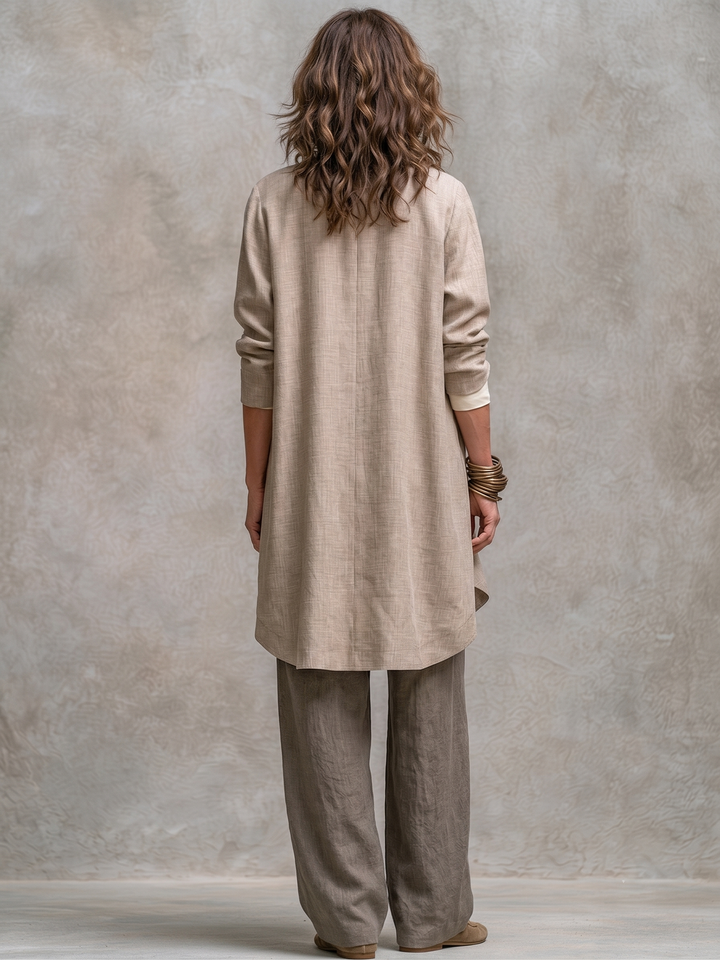 Isolenne - Traje de chaqueta de tres piezas con pantalón de pierna ancha premium