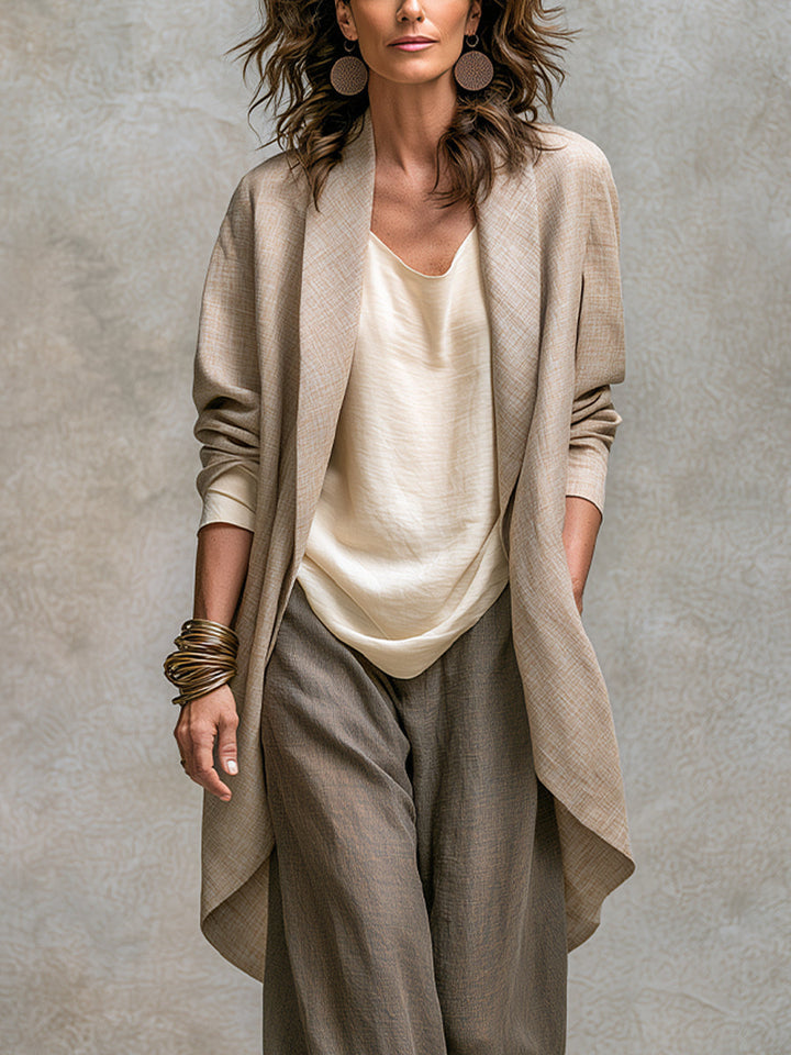 Isolenne - Traje de chaqueta de tres piezas con pantalón de pierna ancha premium