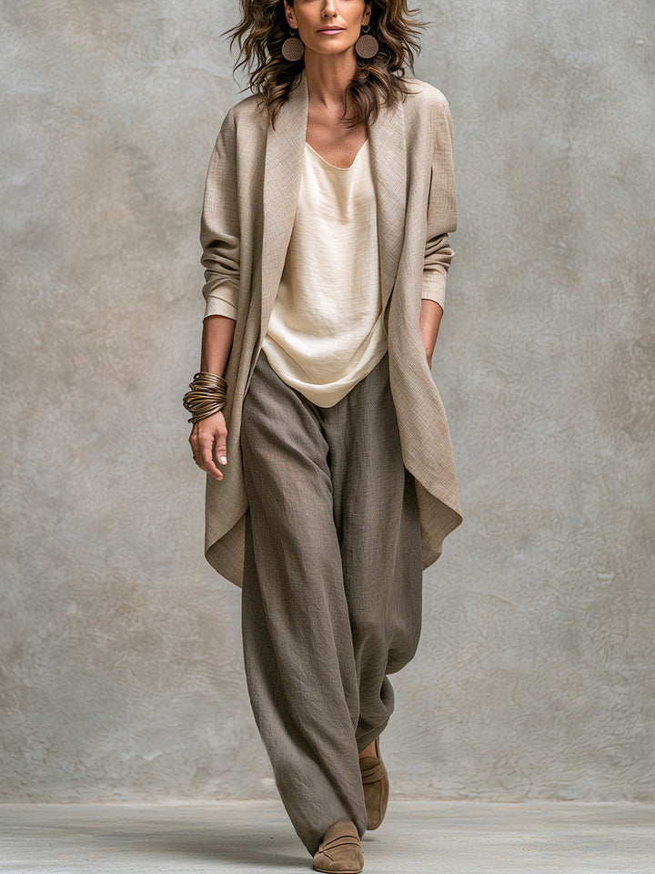 Isolenne - Traje de chaqueta de tres piezas con pantalón de pierna ancha premium