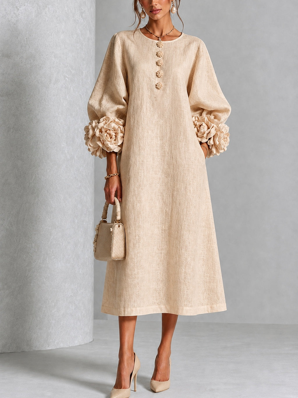 Estelora - Vestido midi floral escultural