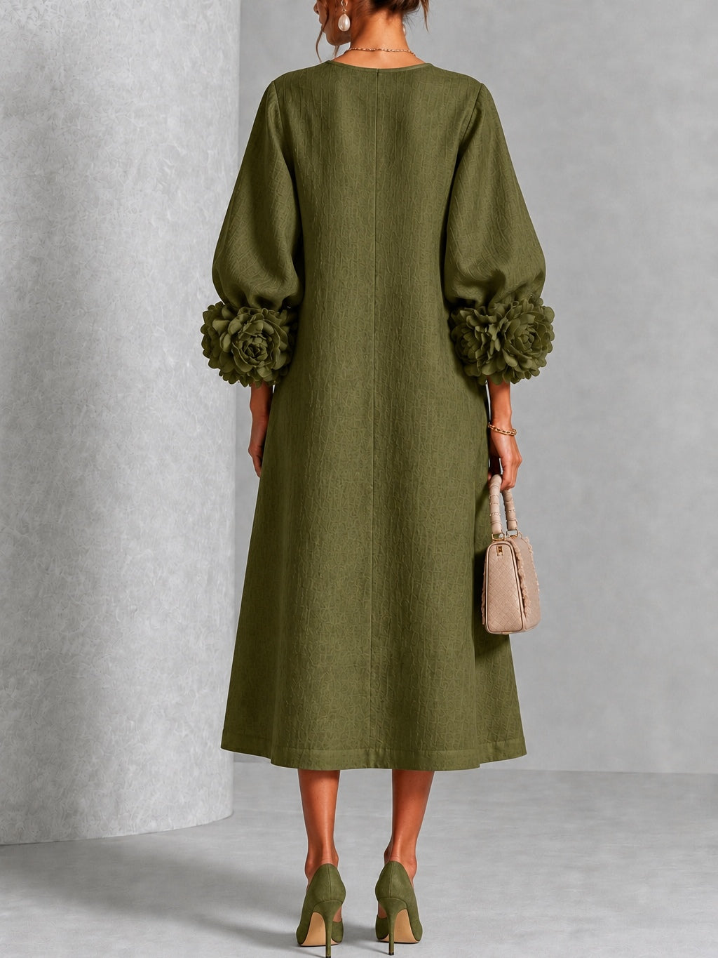 Estelora - Vestido midi floral escultural