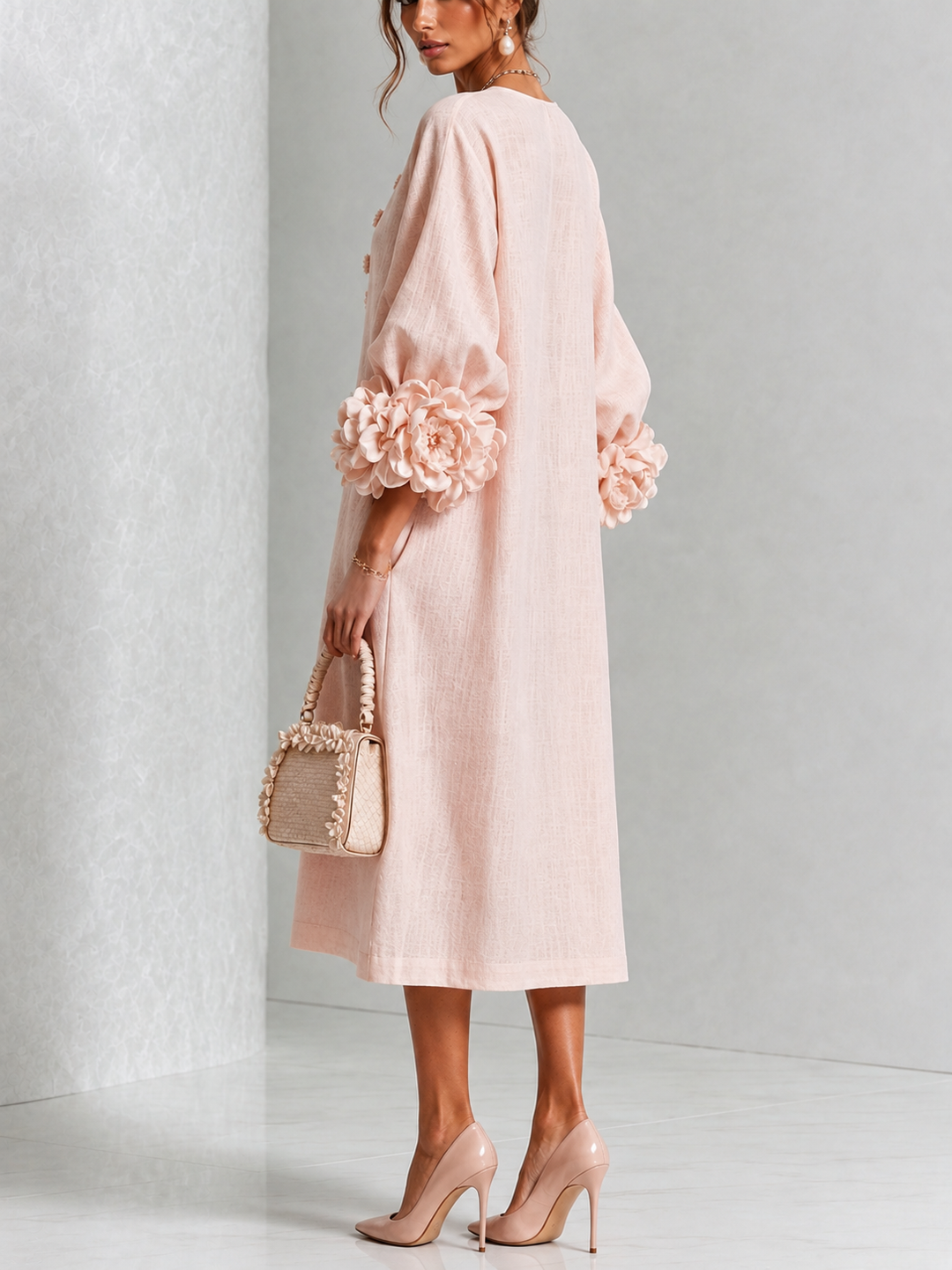 Estelora - Vestido midi floral escultural