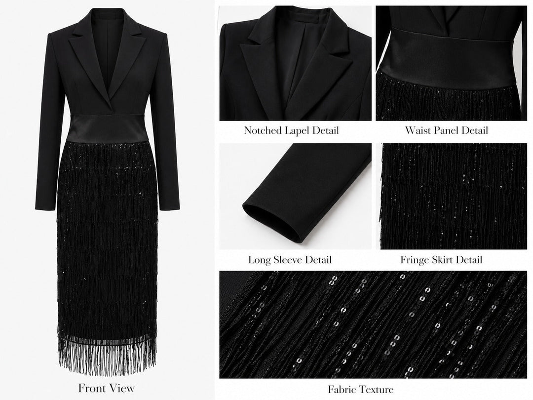 Binae - Vestido midi con flecos de lentejuelas