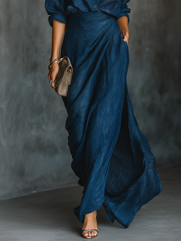 Celenoire - Vestido largo con cuello texturizado