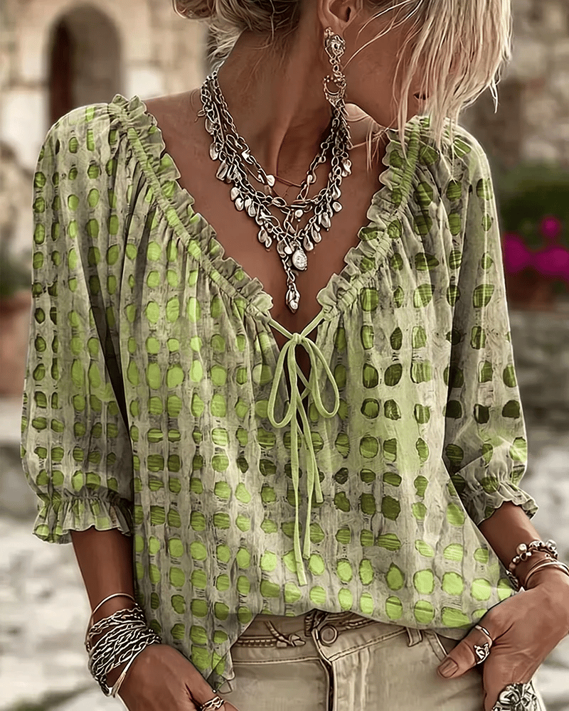 Bevelyn - Blusa de lunares con cordones y tacto suave