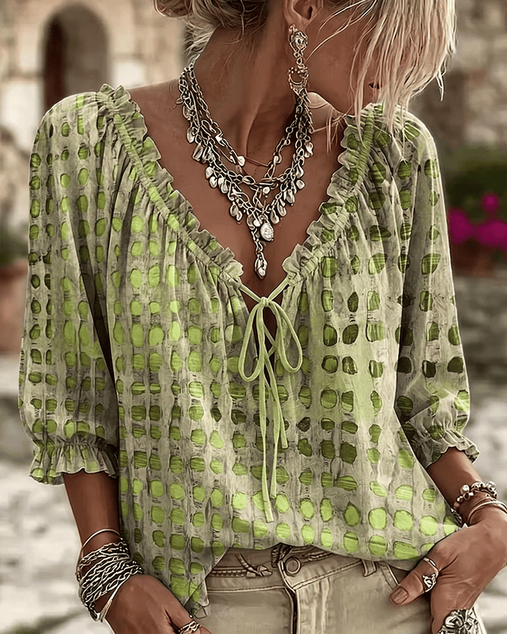Bevelyn - Blusa de lunares con cordones y tacto suave