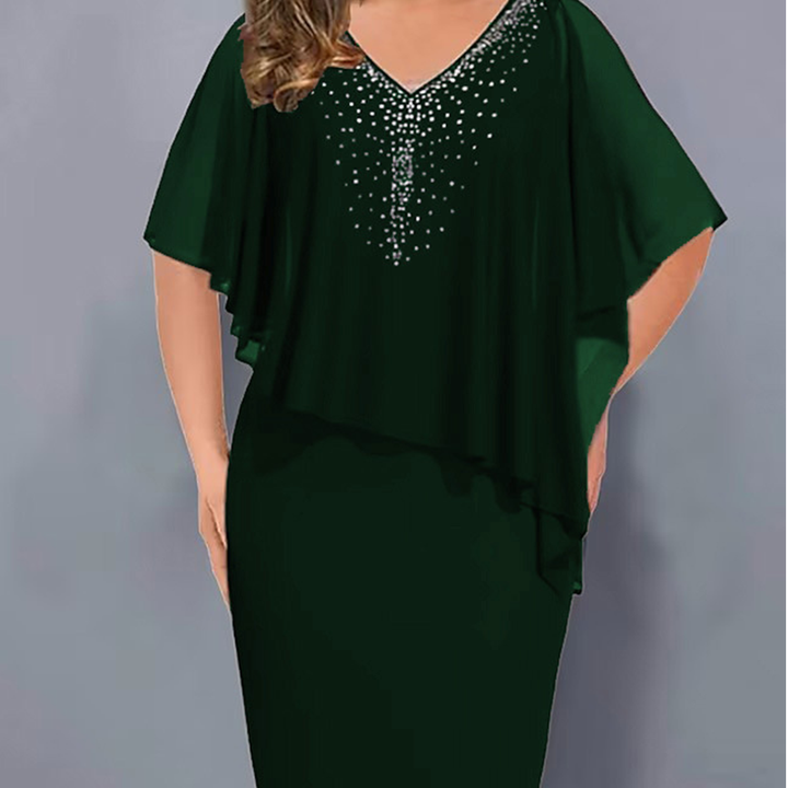 Lirienne - Vestido midi de escote en V con strass premium