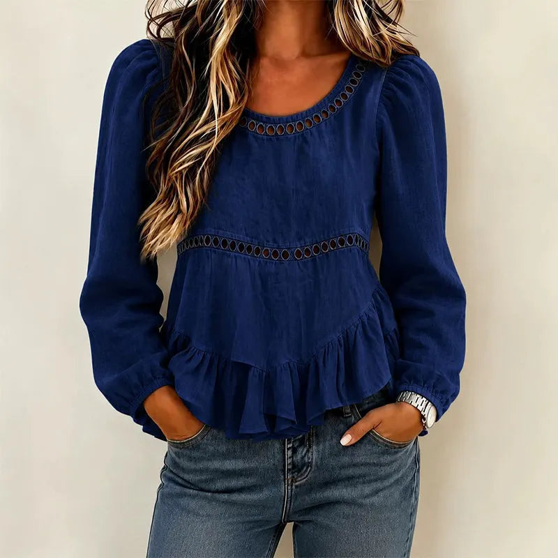 Genevelle - Blusa de tacto suave con volantes
