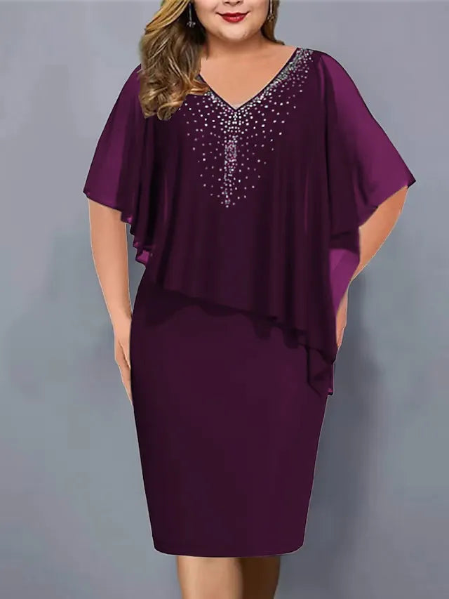 Lirienne - Vestido midi de escote en V con strass premium