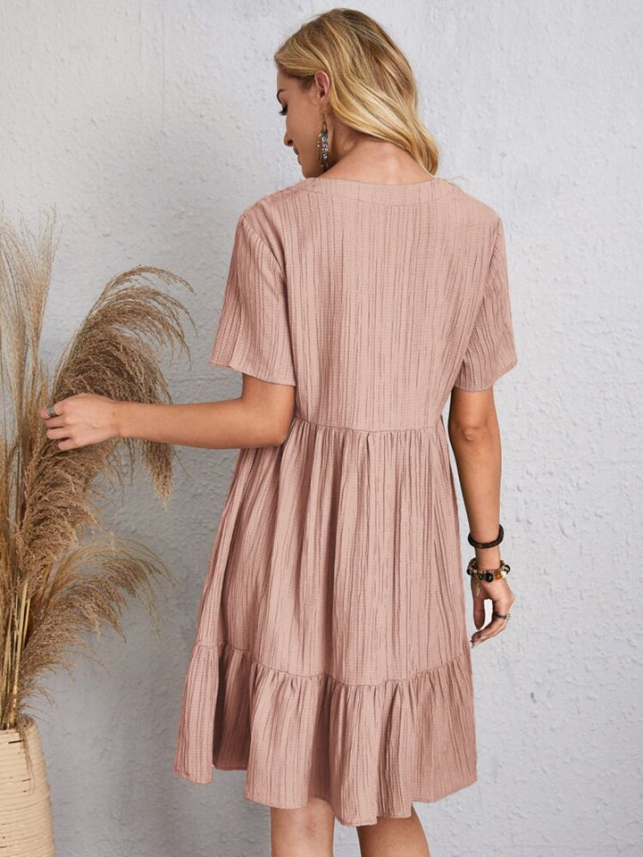 Belinda - Minivestido texturizado con volantes y escote en V