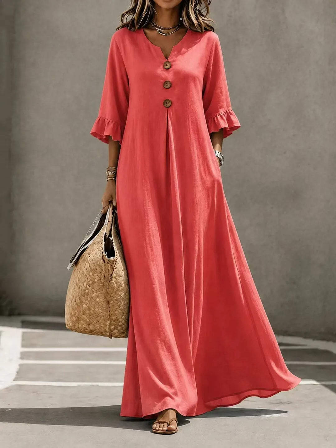 Vesperelle - Vestido largo con escote en V y suave al tacto