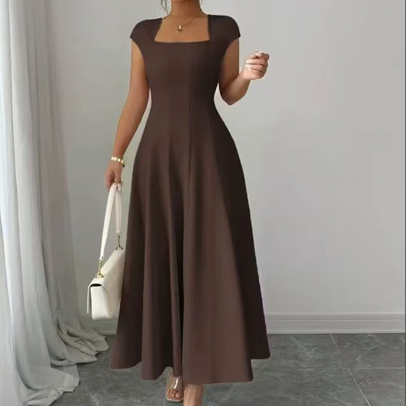 Ysolenne - Vestido midi con escote cuadrado de tacto suave