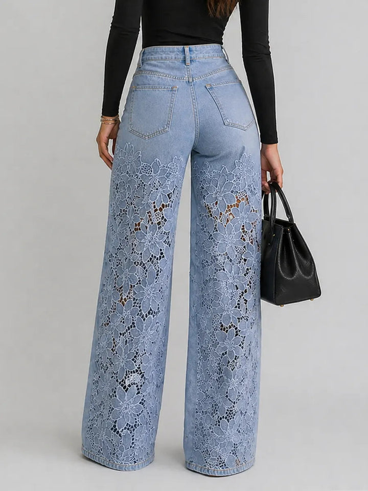 Kaliora - Vaqueros de pernera ancha con encaje floral