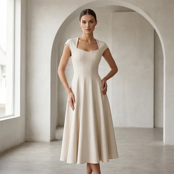 Ysolenne - Vestido midi con escote cuadrado de tacto suave