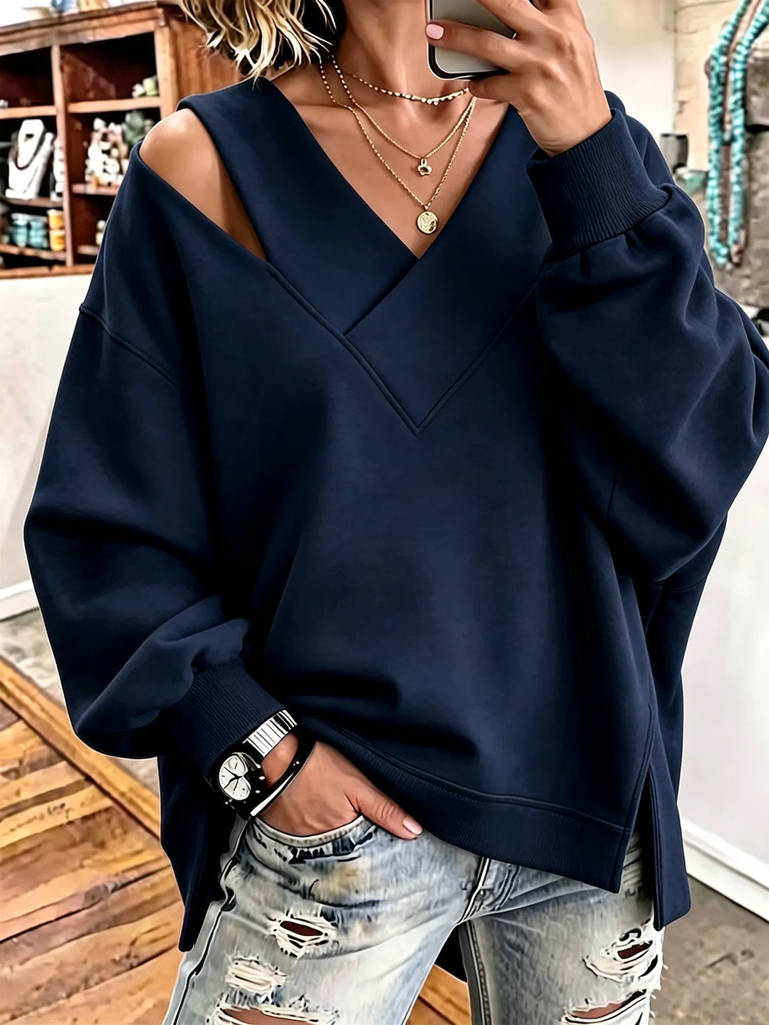 Aurelia - Sudadera de cuello en pico y tacto suave