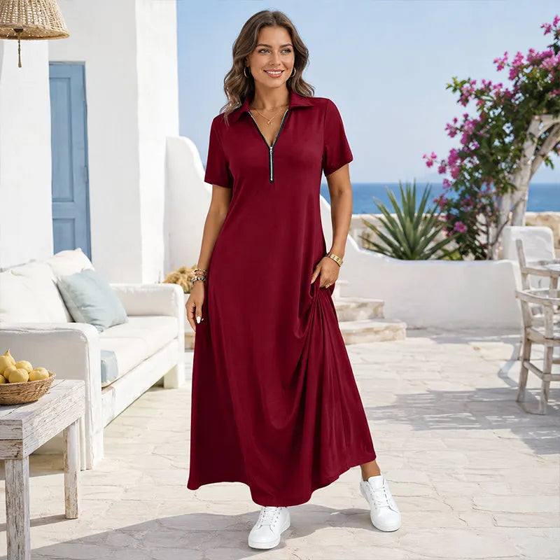 Primelle - Vestido largo suave con cuello de cremallera