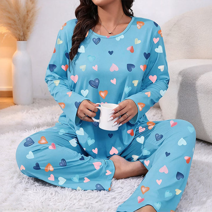 Bina - Pijama de dos piezas de manga larga con estampado de corazones