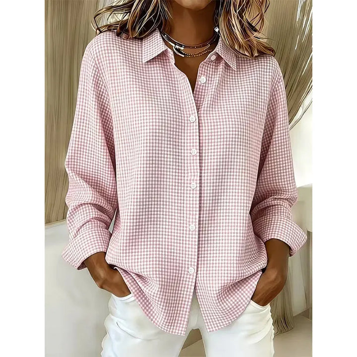 Illyssia - Blusa clásica abotonada a cuadros