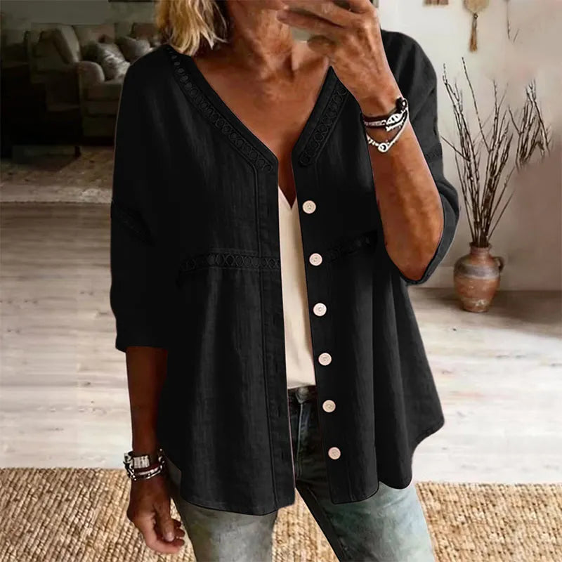 Ardena - Blusa bordada de botonadura frontal