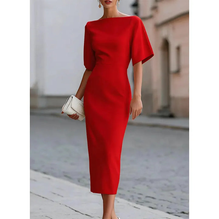 Leonelle - Vestido midi elegante con escote barco