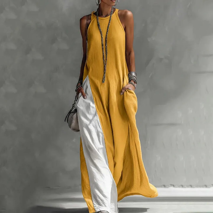 Zarella - Vestido largo de tacto suave con bloques de color