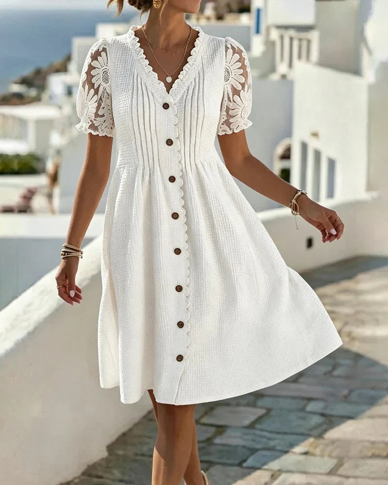 Emmara - Vestido de patchwork con mangas abullonadas premium