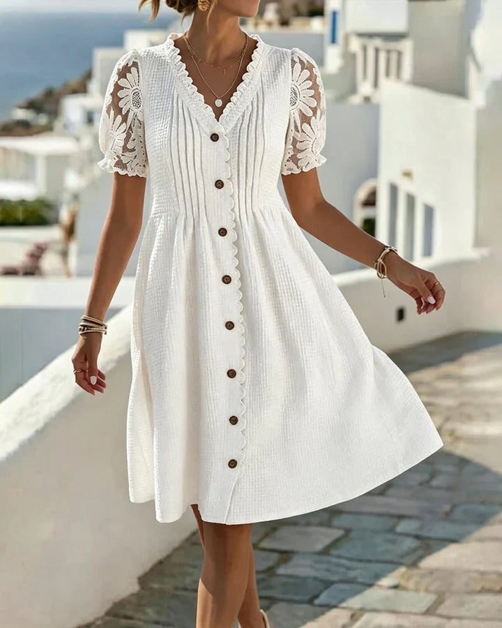 Emmara - Vestido de patchwork con mangas abullonadas premium
