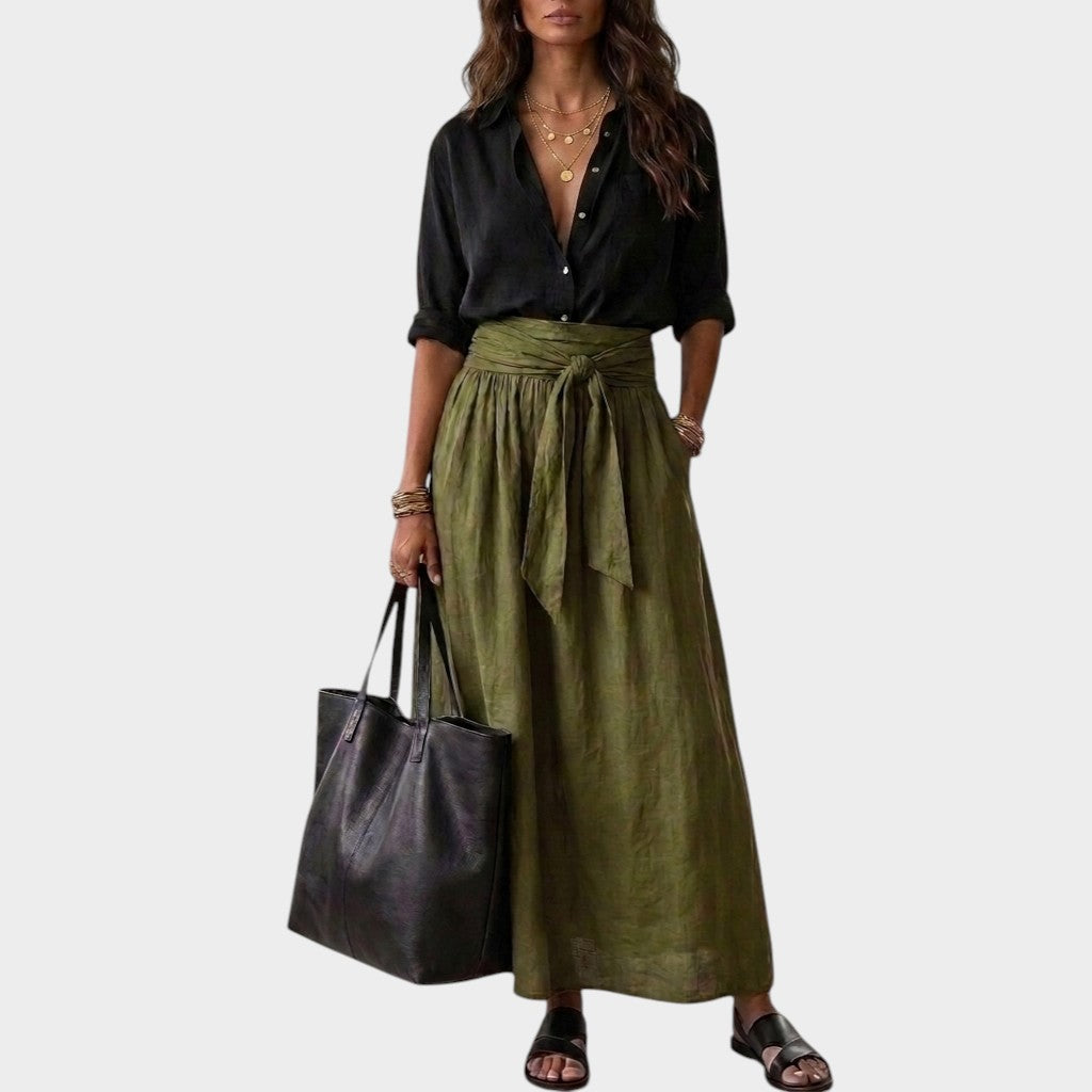 Salome - Conjunto de blusa de corte holgado y falda midi