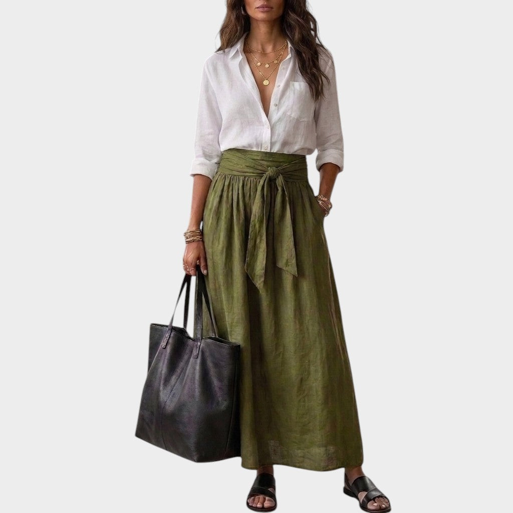 Salome - Conjunto de blusa de corte holgado y falda midi