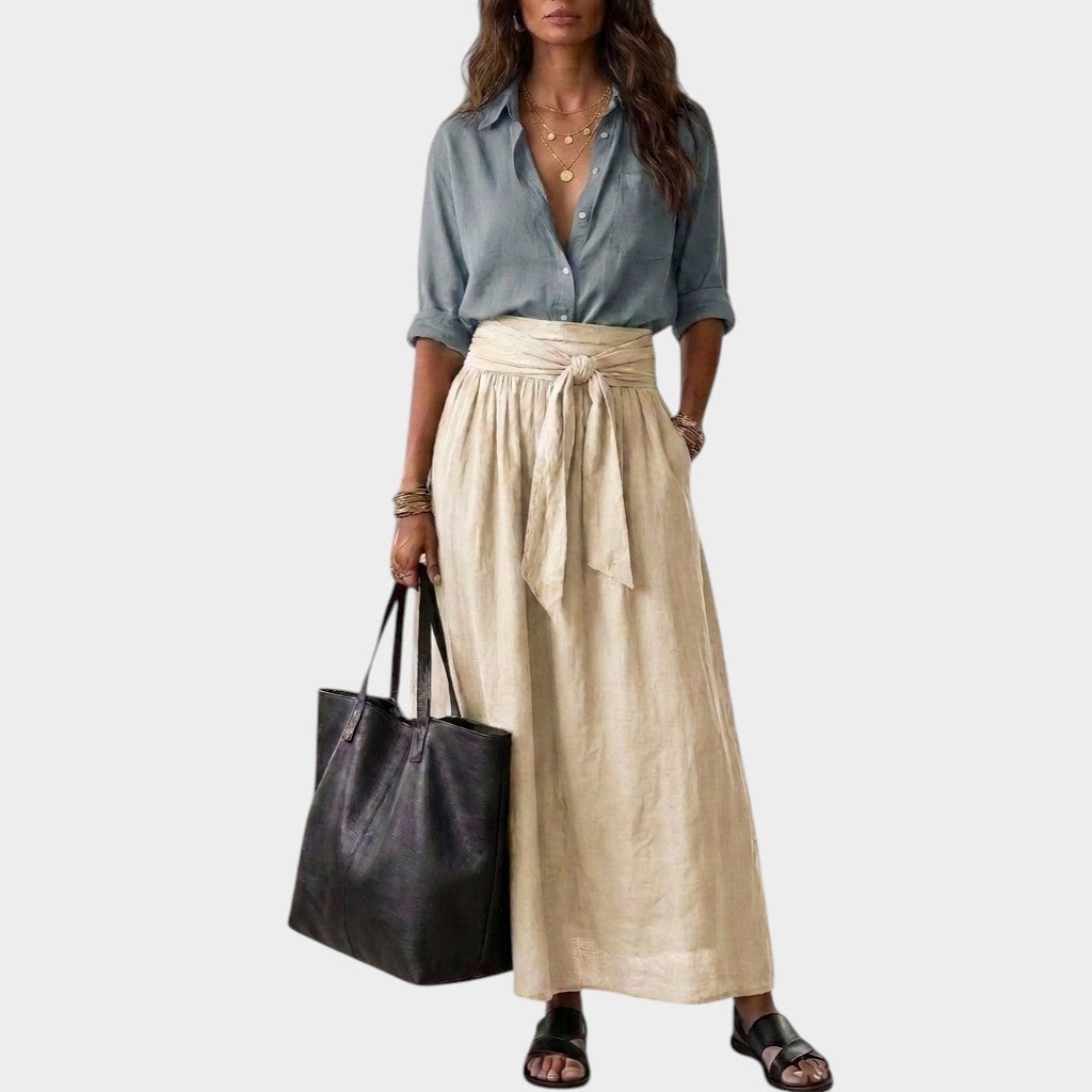 Salome - Conjunto de blusa de corte holgado y falda midi