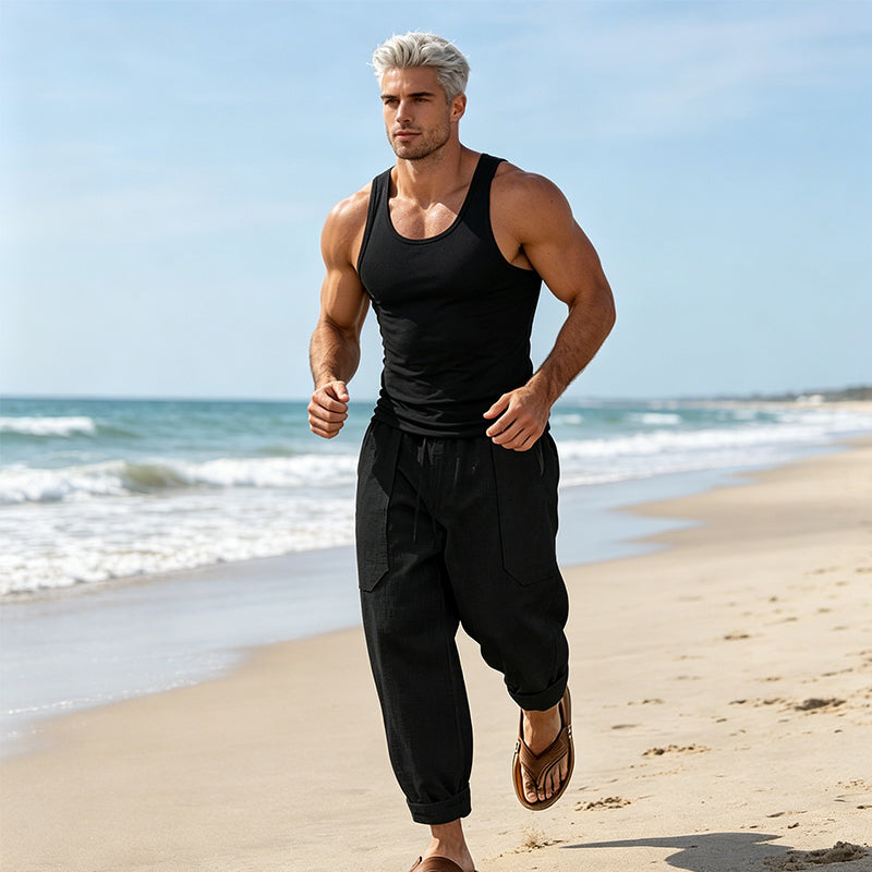 Halston - Pantalón de mezcla de lino de corte relajado