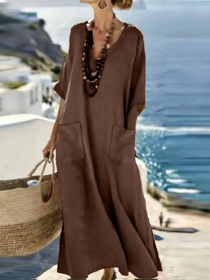 Serenelle - Vestido largo de tacto suave con escote en V