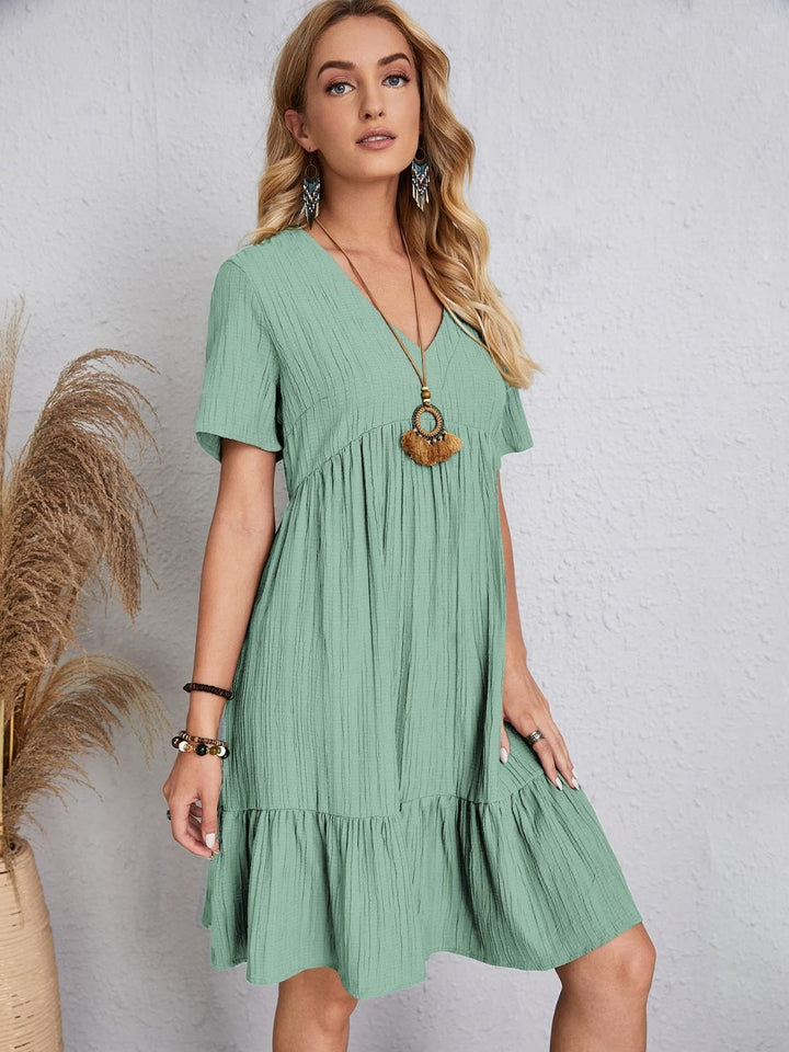 Belinda - Minivestido texturizado con volantes y escote en V