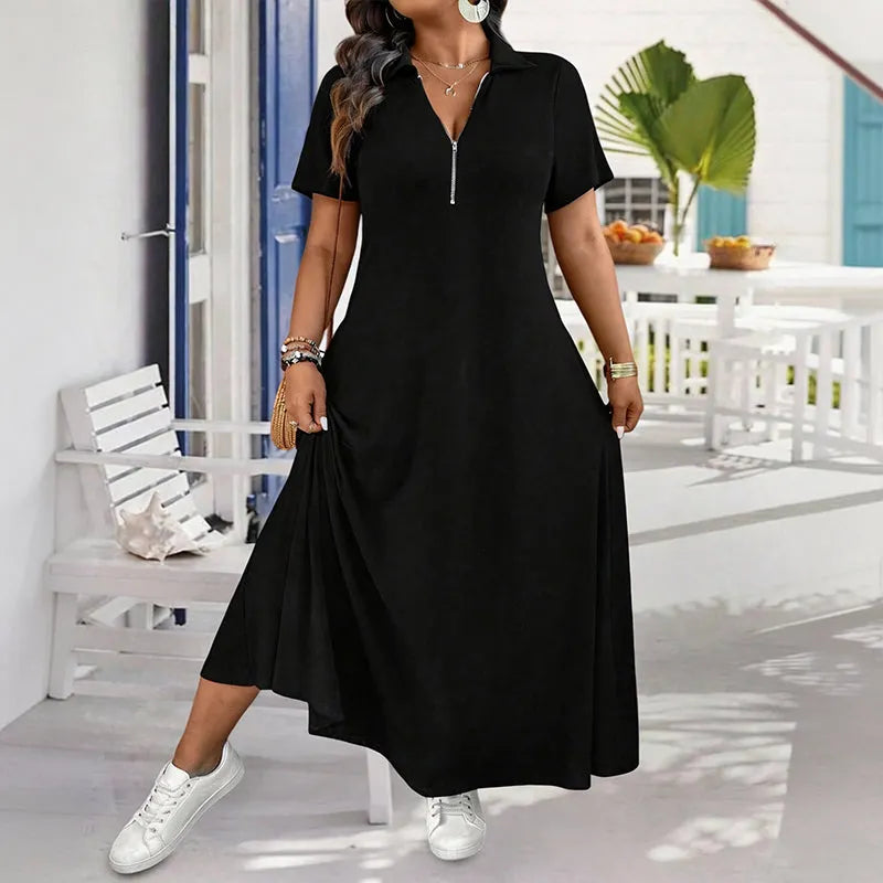 Primelle - Vestido largo suave con cuello de cremallera