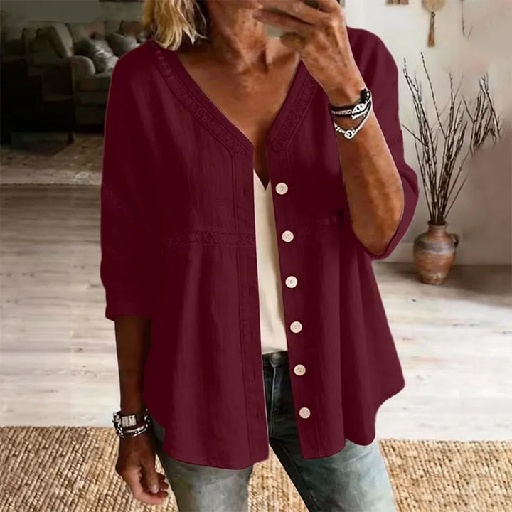 Ardena - Blusa bordada de botonadura frontal