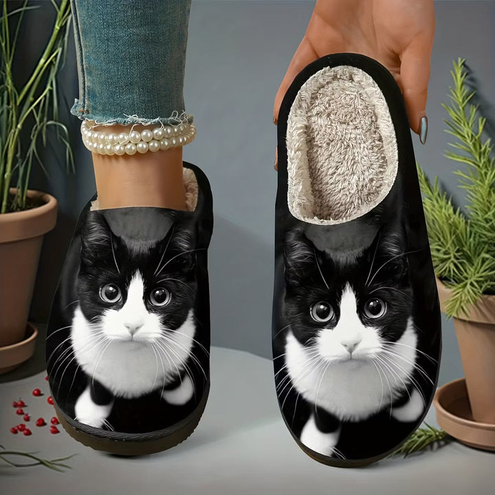 Zita - Zapatillas de casa tipo pala con estampado de gato ultrasuaves