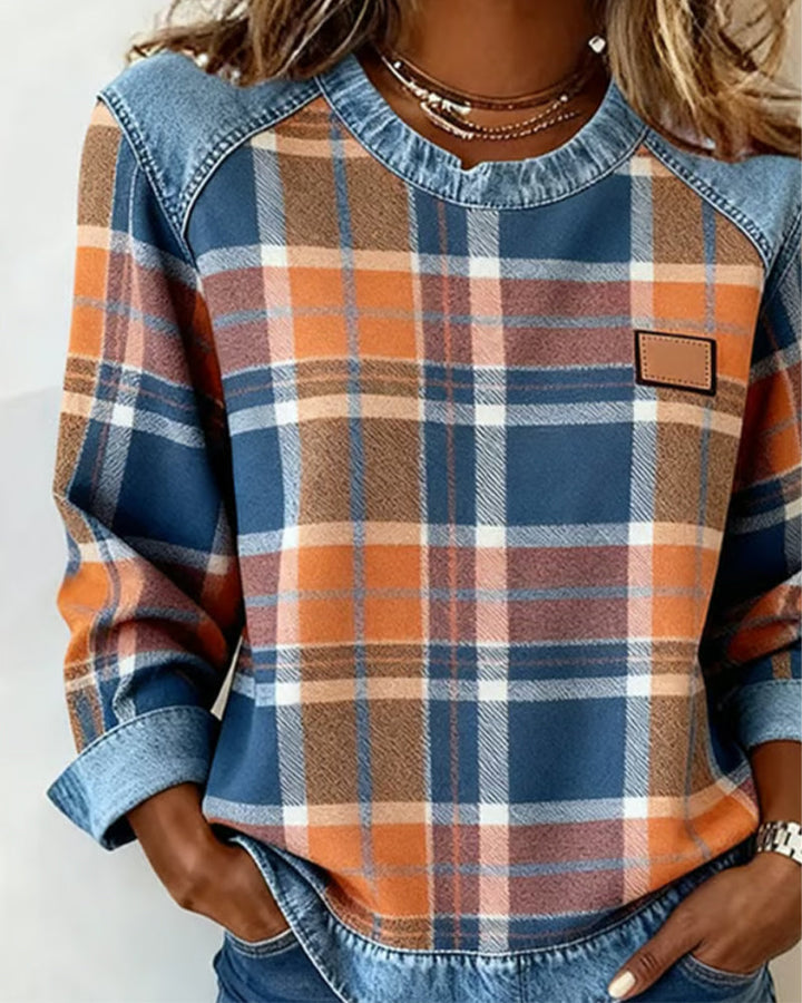 Adair - Sudadera de cuello redondo de cuadros casual