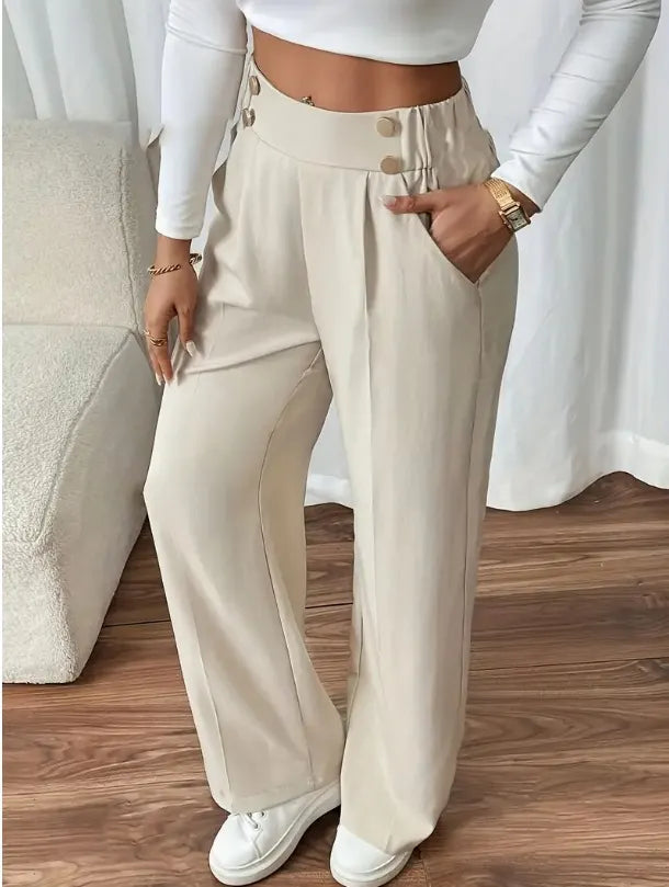 Ashlena - Pantalón de pernera ancha de tiro alto y tacto suave
