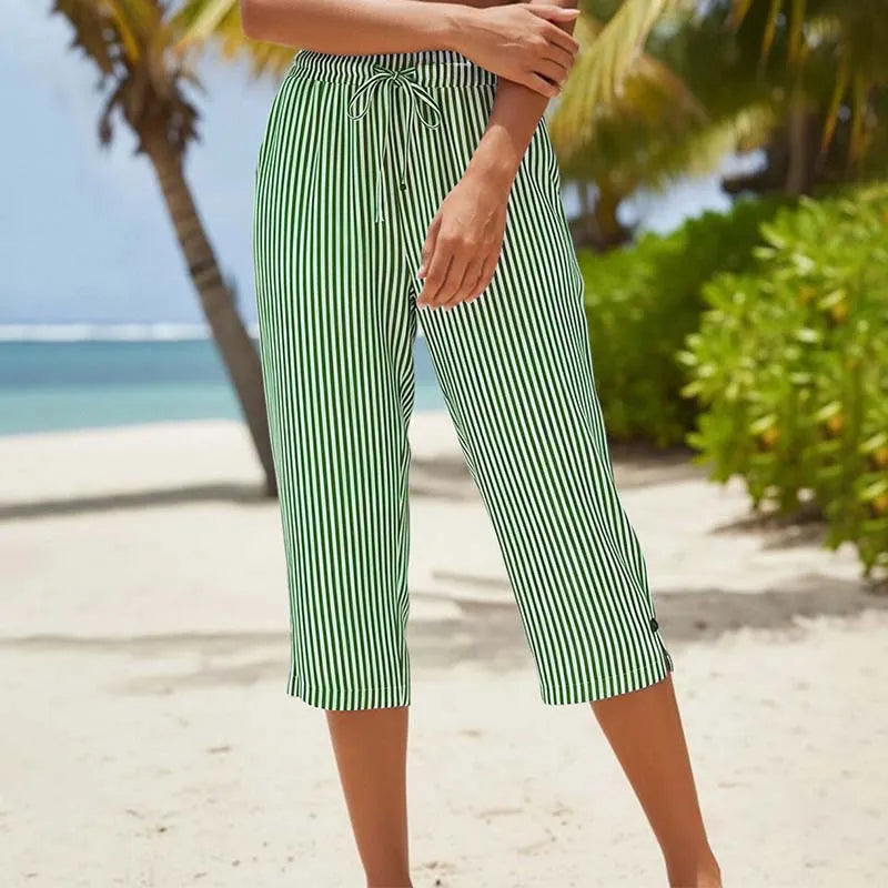 Roselina - Pantalón capri de rayas con cintura ajustable