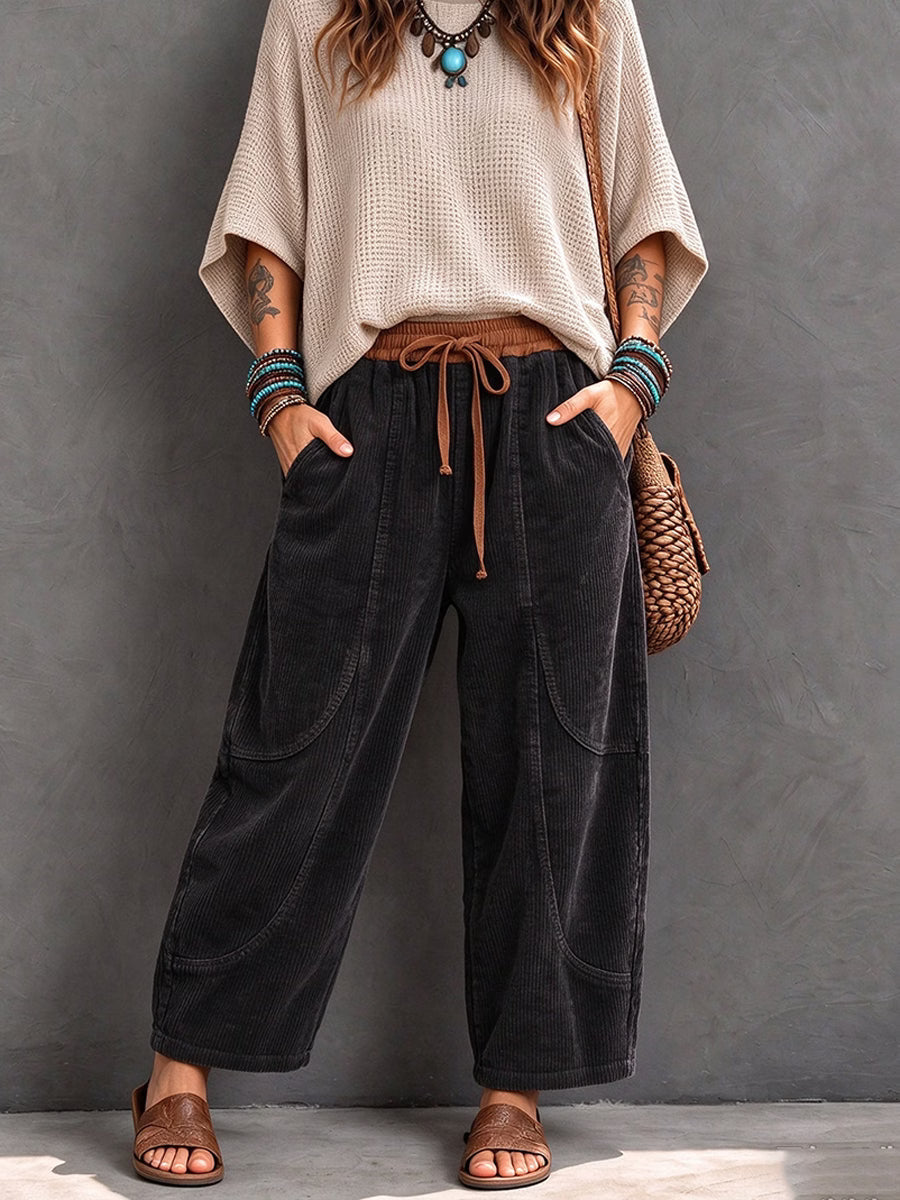 Basma - Pantalón de pana de corte relajado con cordón