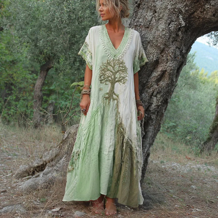 Carivienne - Vestido largo con estampado vintage de árboles
