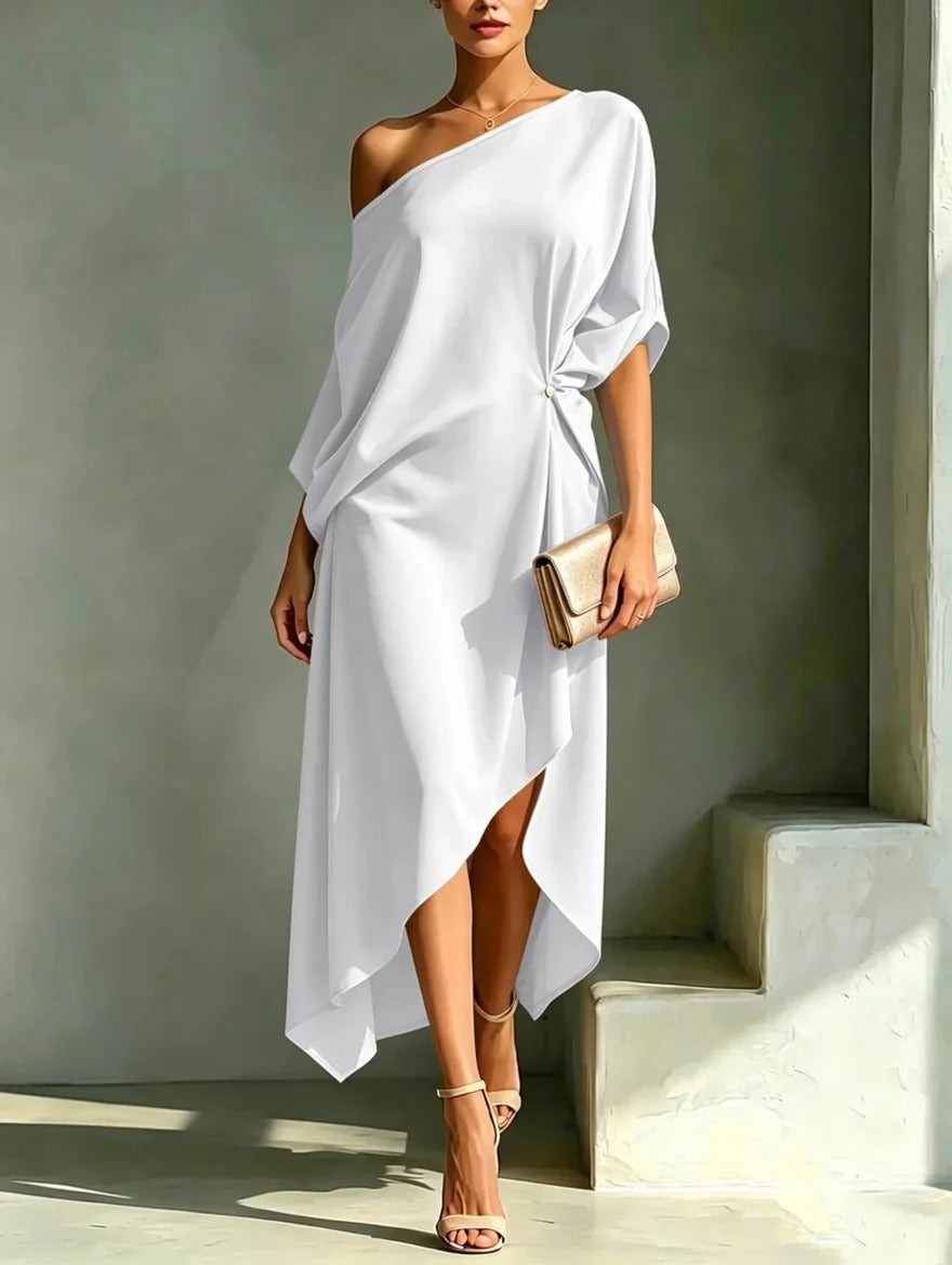 Erica - vestido midi fluido de un solo hombro
