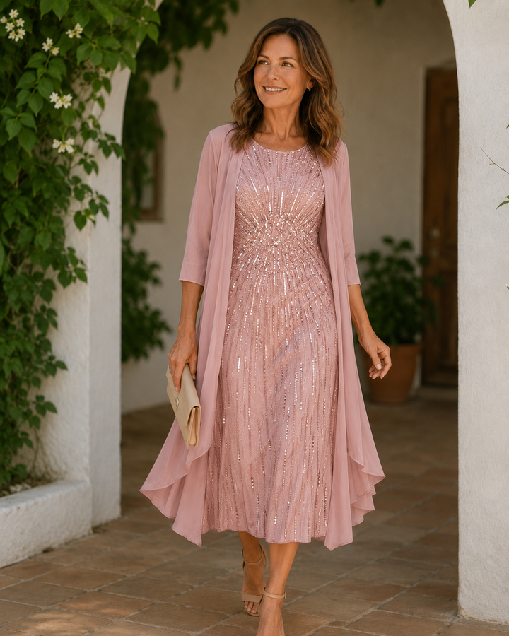 Ardelisse - Conjunto de vestido largo elegante con abrigo